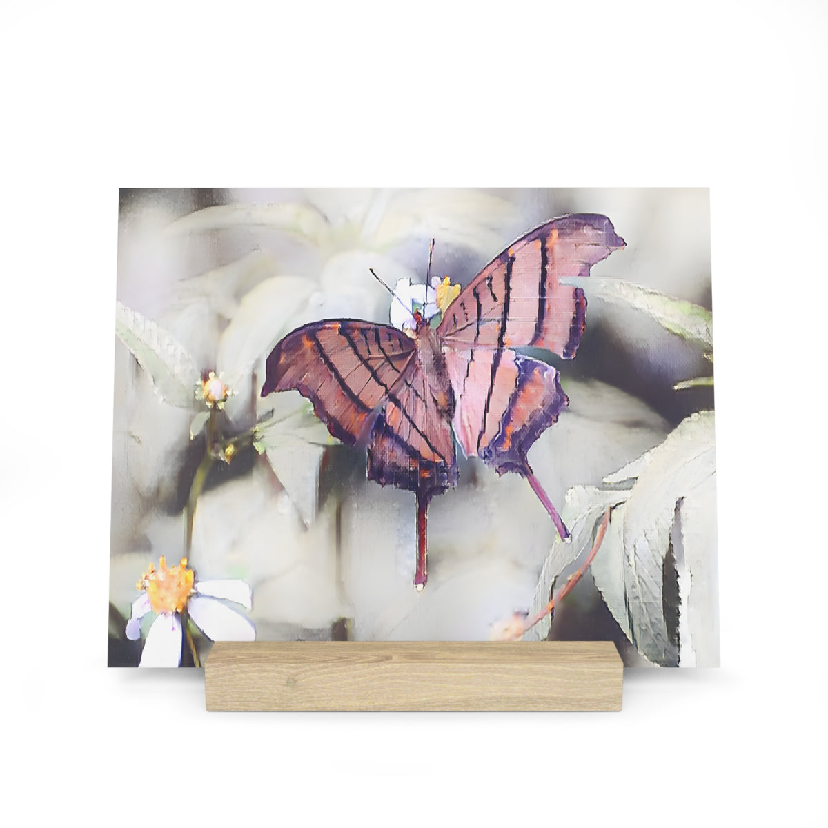 Orange Butterfly Photo Gallery Board with Wooden Stand — Mini Nature Desk Art (Additional Sizes)
