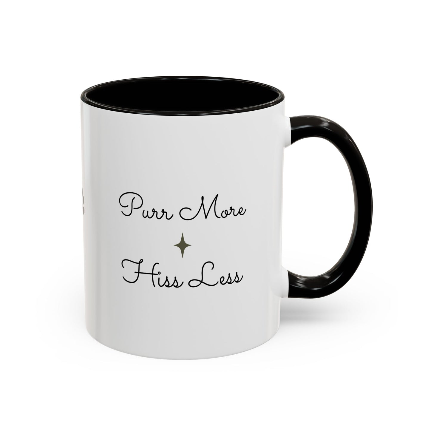 Minimalist Cat Design Color Accent Mug - Catitude - 'Purr More Hiss Less' (Additional Colors)
