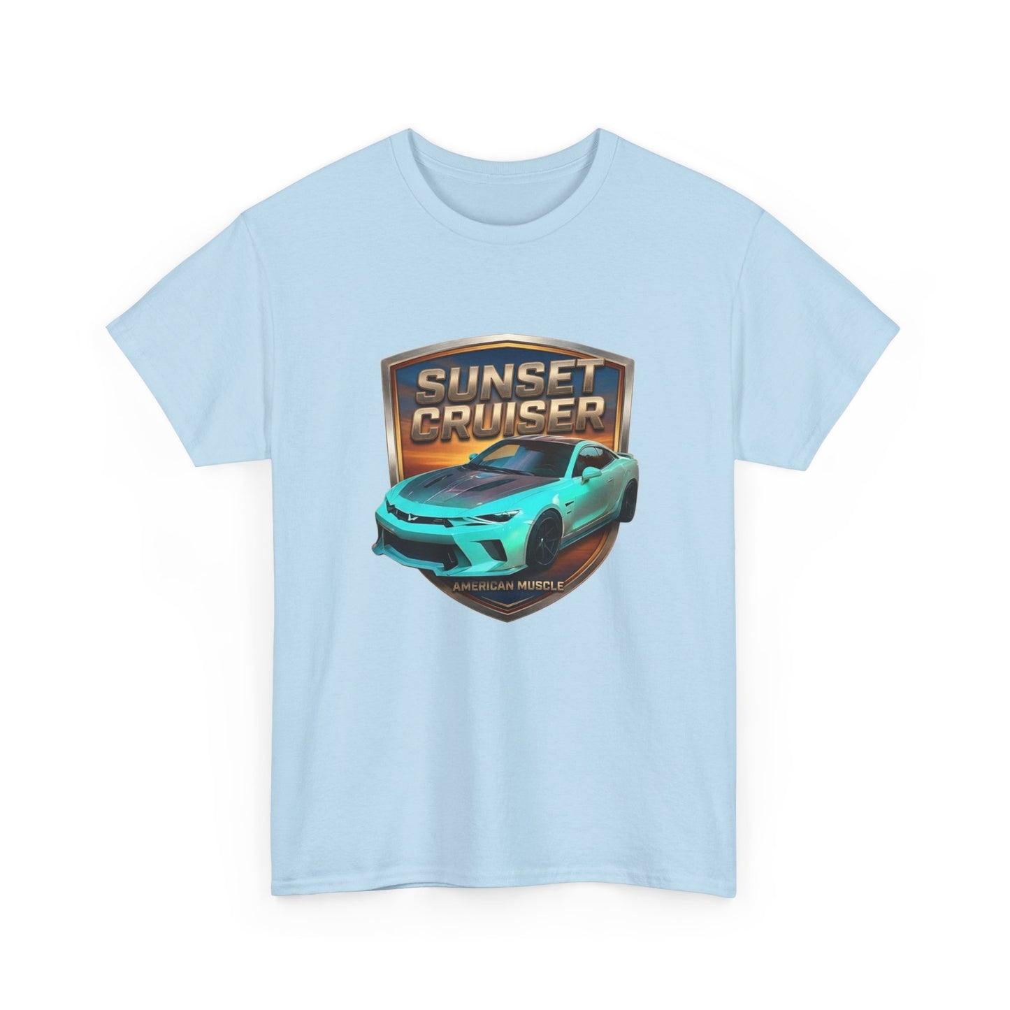 Unisex Adult Aqua 'Sunset Cruiser' Sportscar Theme American Muscle Series Cotton Tee (Additional Colors)