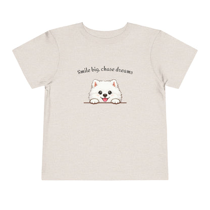 Unisex Toddler Tee 'Smile Big, Chase Dreams' Cute Fluffy Samoyed Puppy Design (Additional Colors)