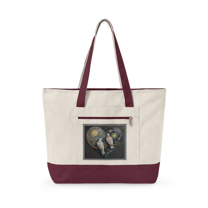 Two Doves in a Heart Zippered Canvas Tote Bag (Additional Colors)