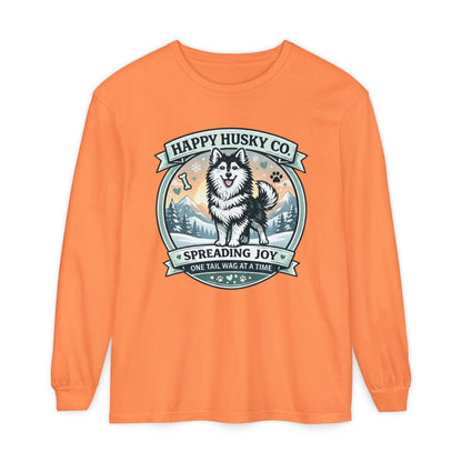 Unisex Colorful Happy Husky Co. Long Sleeve T-Shirt — 'Spreading Joy One Tail Wag At A Time' Graphic (Additional Colors)