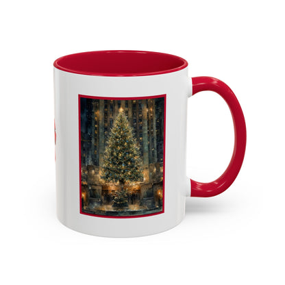 NYC Rockefeller Center Christmas Tree Red Accent Mug (11oz & 15oz)