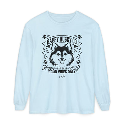Happy Husky Co. Unisex Long Sleeve Tee — 'Happy Tails, Good Vibes Only' Dog Lover Shirt (Additional Colors)