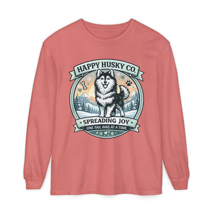 Unisex Colorful Happy Husky Co. Long Sleeve T-Shirt — 'Spreading Joy One Tail Wag At A Time' Graphic (Additional Colors)