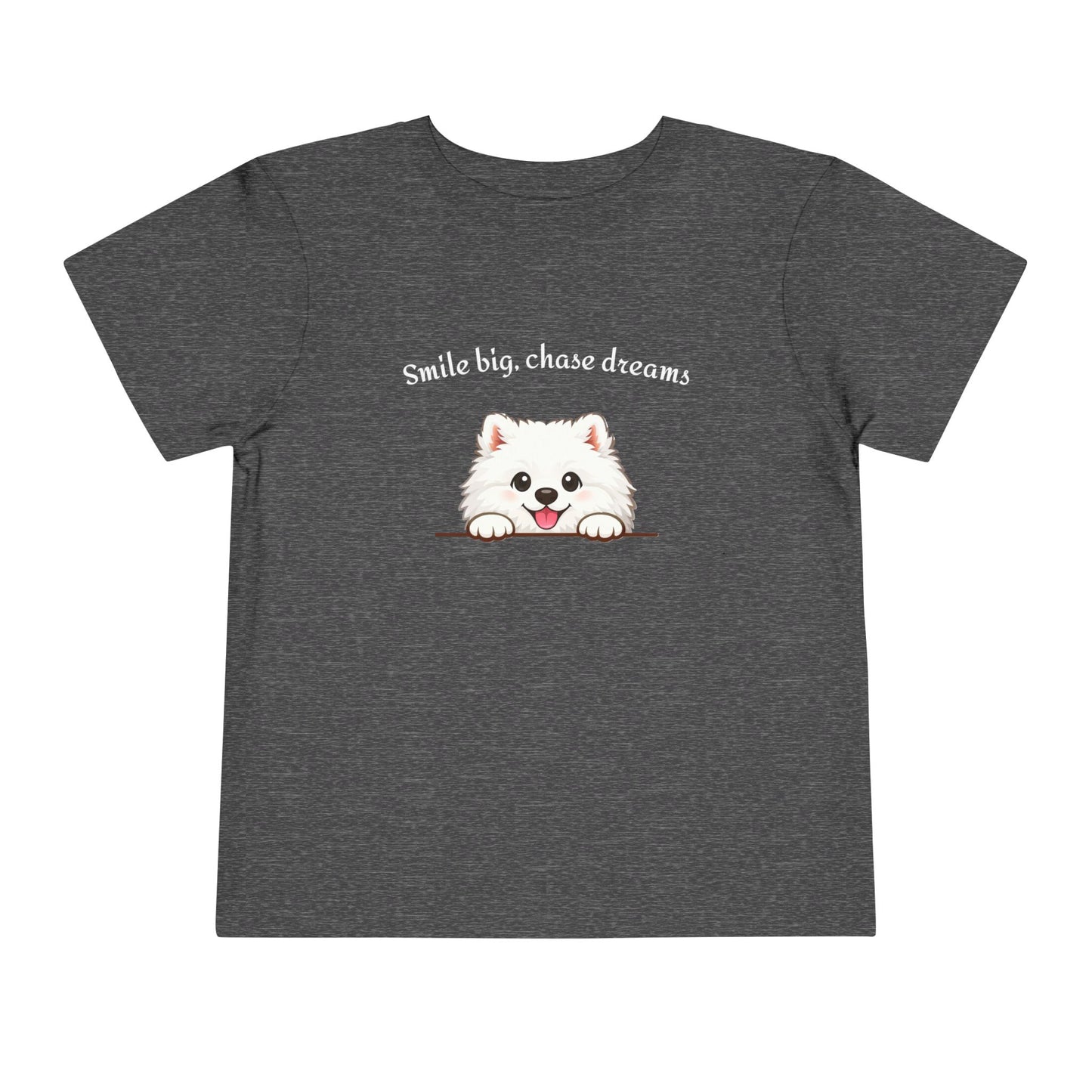 Unisex Toddler Tee 'Smile Big, Chase Dreams' Cute Fluffy Samoyed Puppy Design (Additional Colors)