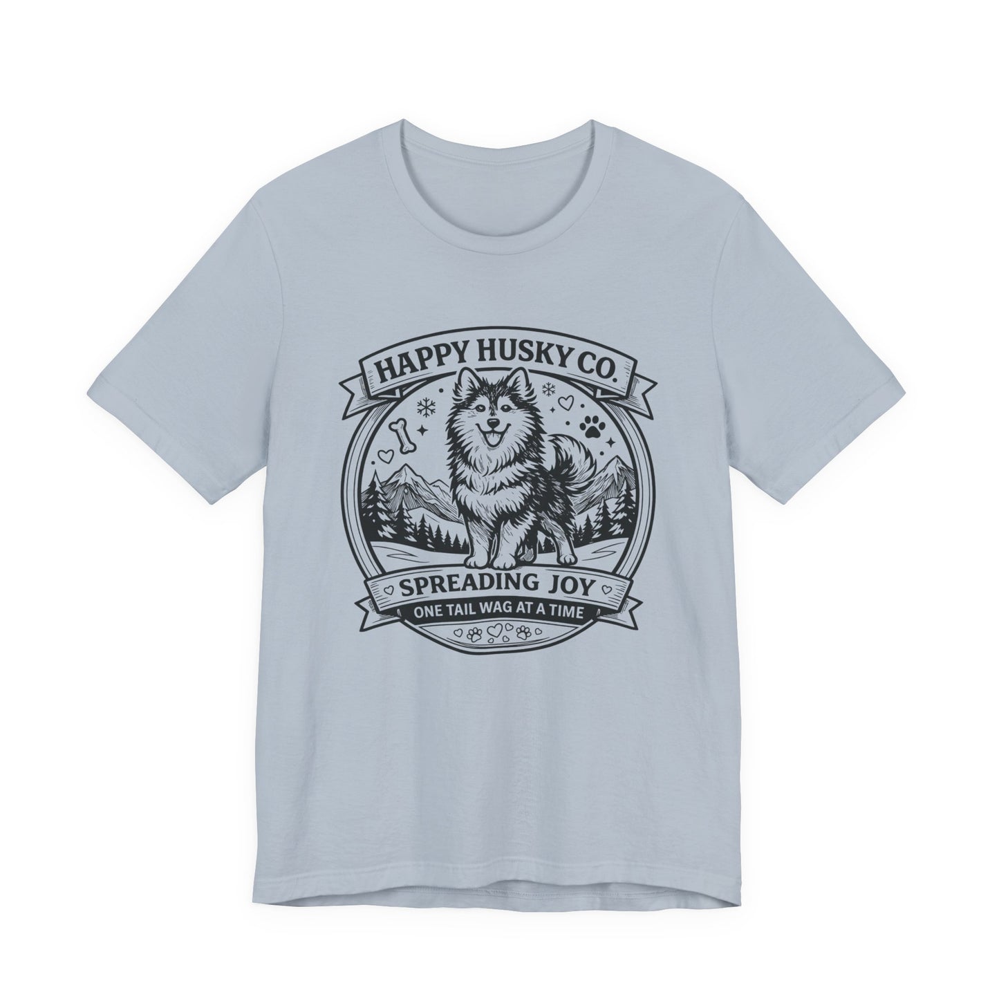Unisex Happy Husky Co. Design T-Shirt — 'Spreading Joy One Tail Wag At A Time' Graphic Tee (Additional Colors)