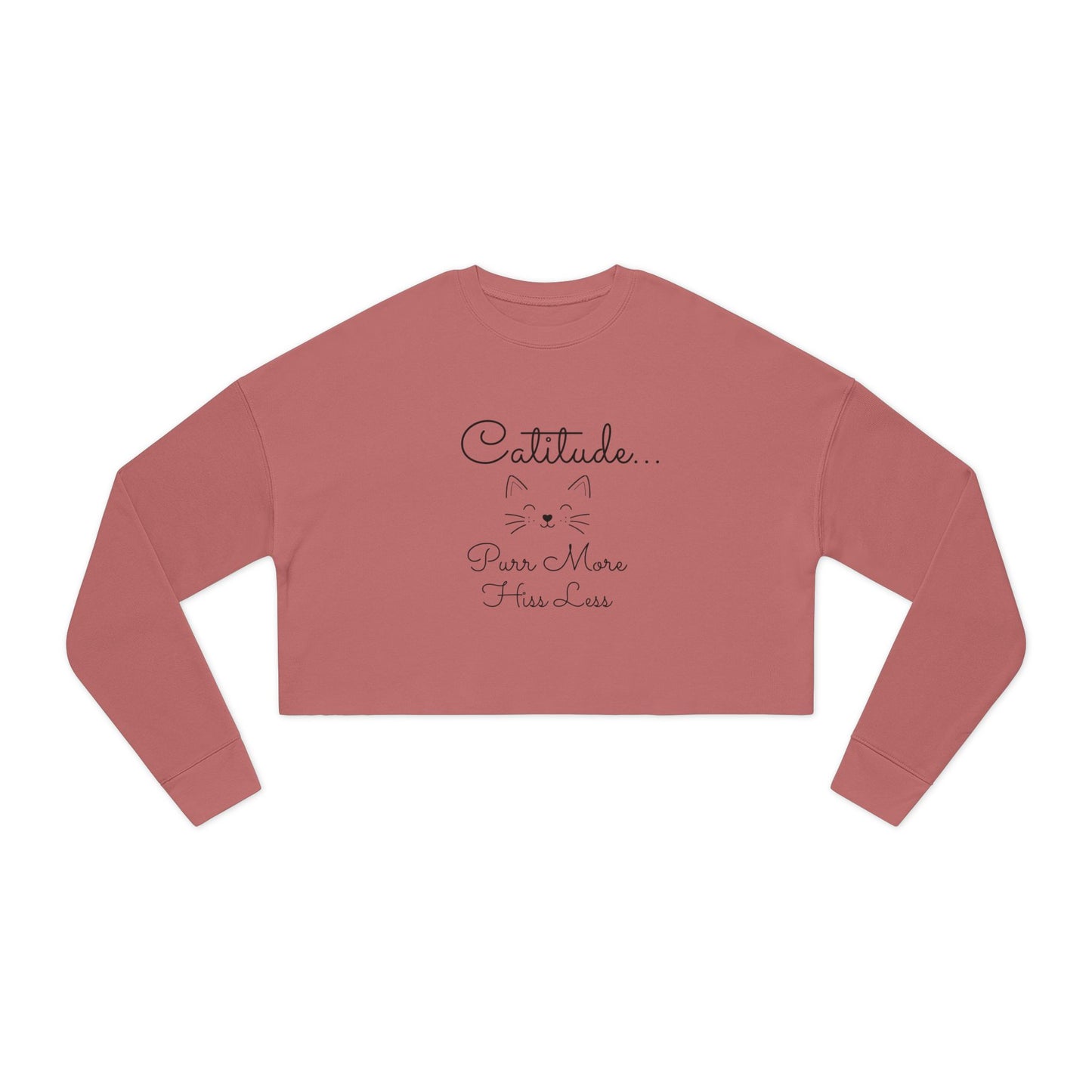 Women's 'Catitude' Cropped Double-Sided Sweatshirt – Cat Silhouette & 'Purr More Hiss Less' (Additional Colors)
