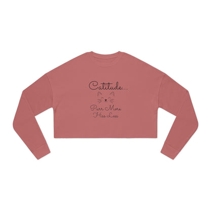 Women's 'Catitude' Cropped Double-Sided Sweatshirt – Cat Silhouette & 'Purr More Hiss Less' (Additional Colors)