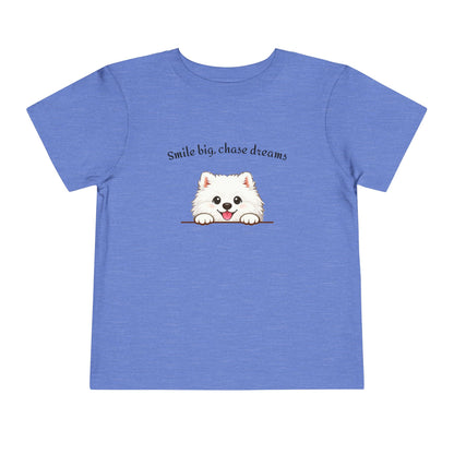 Unisex Toddler Tee 'Smile Big, Chase Dreams' Cute Fluffy Samoyed Puppy Design (Additional Colors)