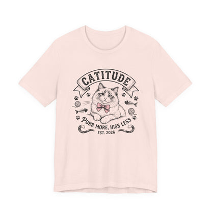 Unisex Jersey Short Sleeve Catitude Design Tee - 'Purr More, Hiss Less' (Additional Colors)