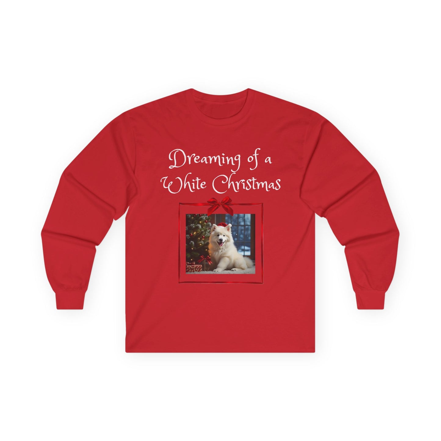 Adult Unisex Christmas Samoyed Dog Theme Long Sleeve Tee - 'Dreaming of a White Christmas' (Additional Colors)
