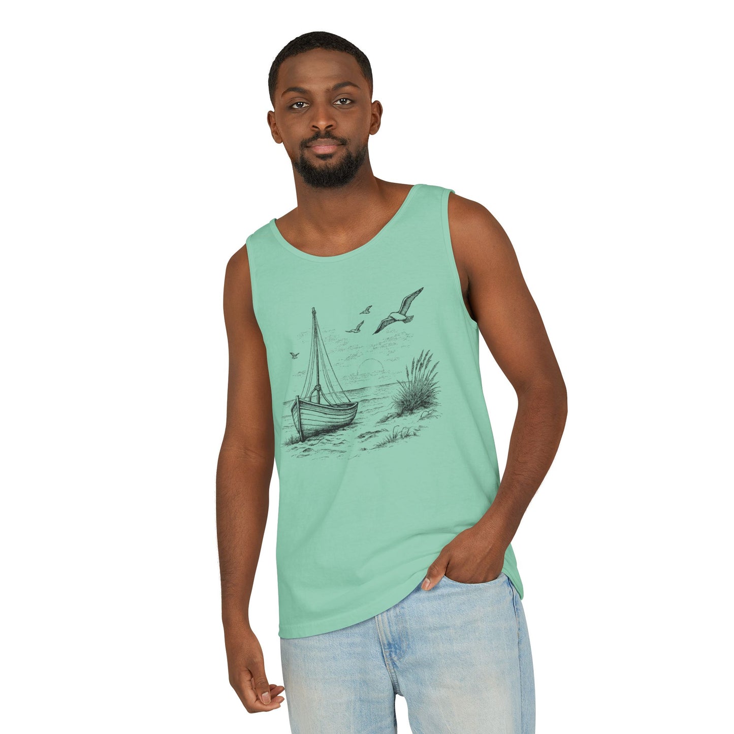 Unisex Adult Nautical Sailboat Tank Top — 'Set Your Course By The Stars, Not The Storm' Beach Graphic Tank (Additional Colors)
