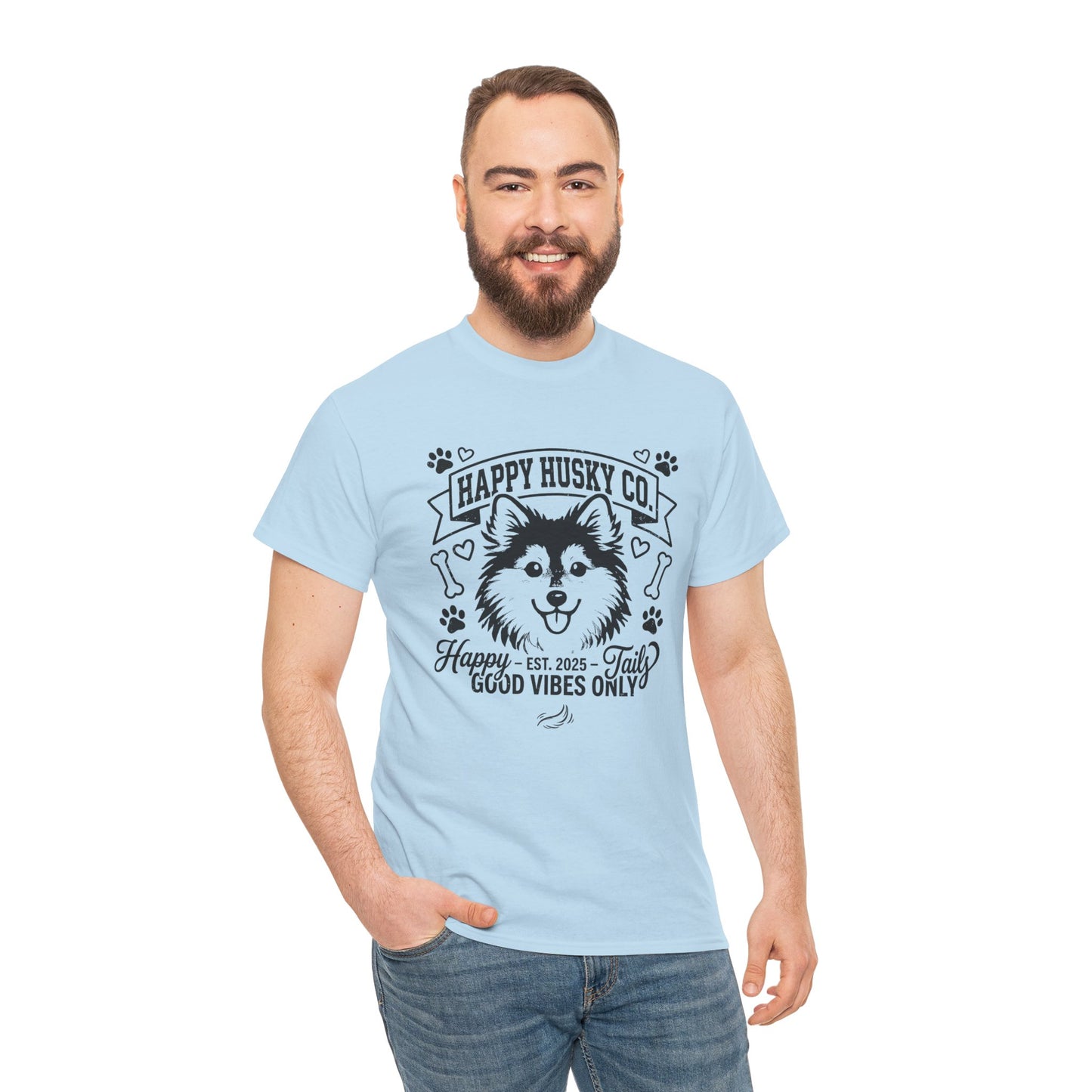 Unisex Adult Happy Husky Co. 'Happy Tails, Good Vibes Only' Graphic Tee (Additional Colors)