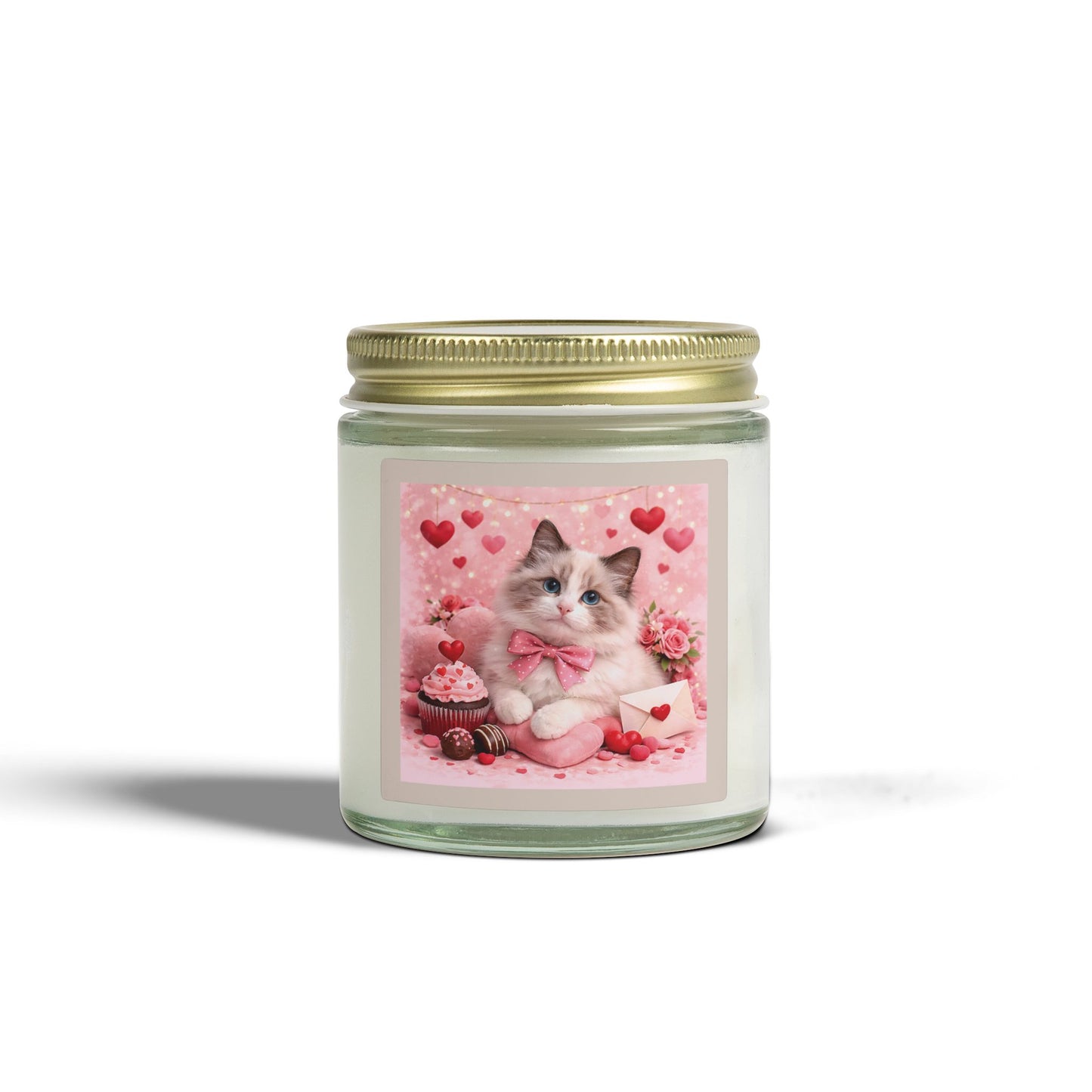 Valentine's Ragdoll Pussycat Design Luxe Coconut Apricot Wax Candle (4oz / 9oz) — Choice of Soothing Home Fragrances