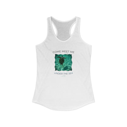 Women's Aquatic Sea Turtle "Come Meet Me Under the Sea' Slim Fit Racerback Tank Top (Additional Colors)