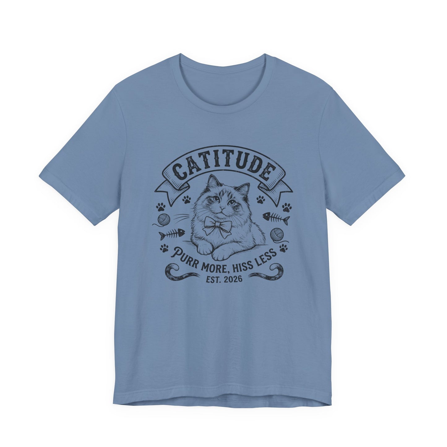 Unisex Jersey Short Sleeve Catitude Design Tee - 'Purr More, Hiss Less' (Additional Colors)