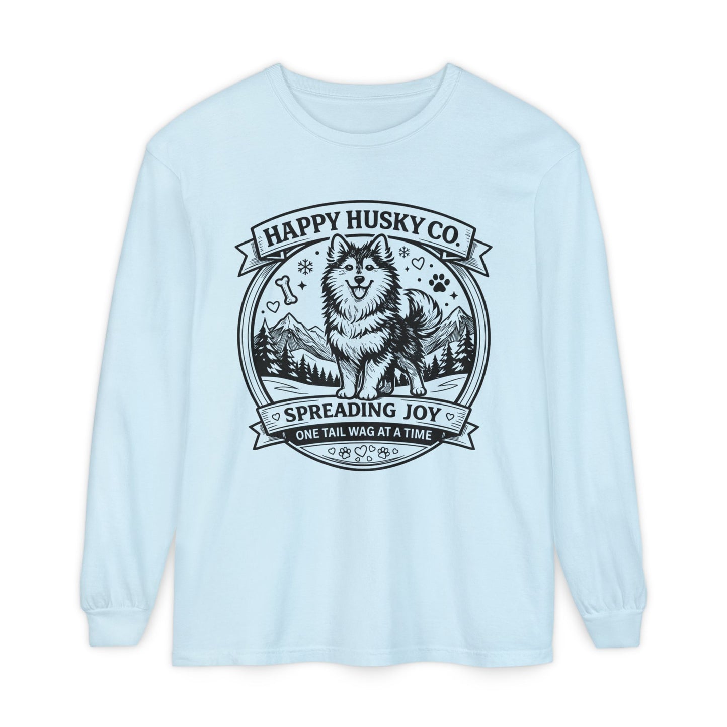 Unisex Happy Husky Co. Long Sleeve T-Shirt — 'Spreading Joy One Tail Wag At A Time' Graphic (Additional Colors)