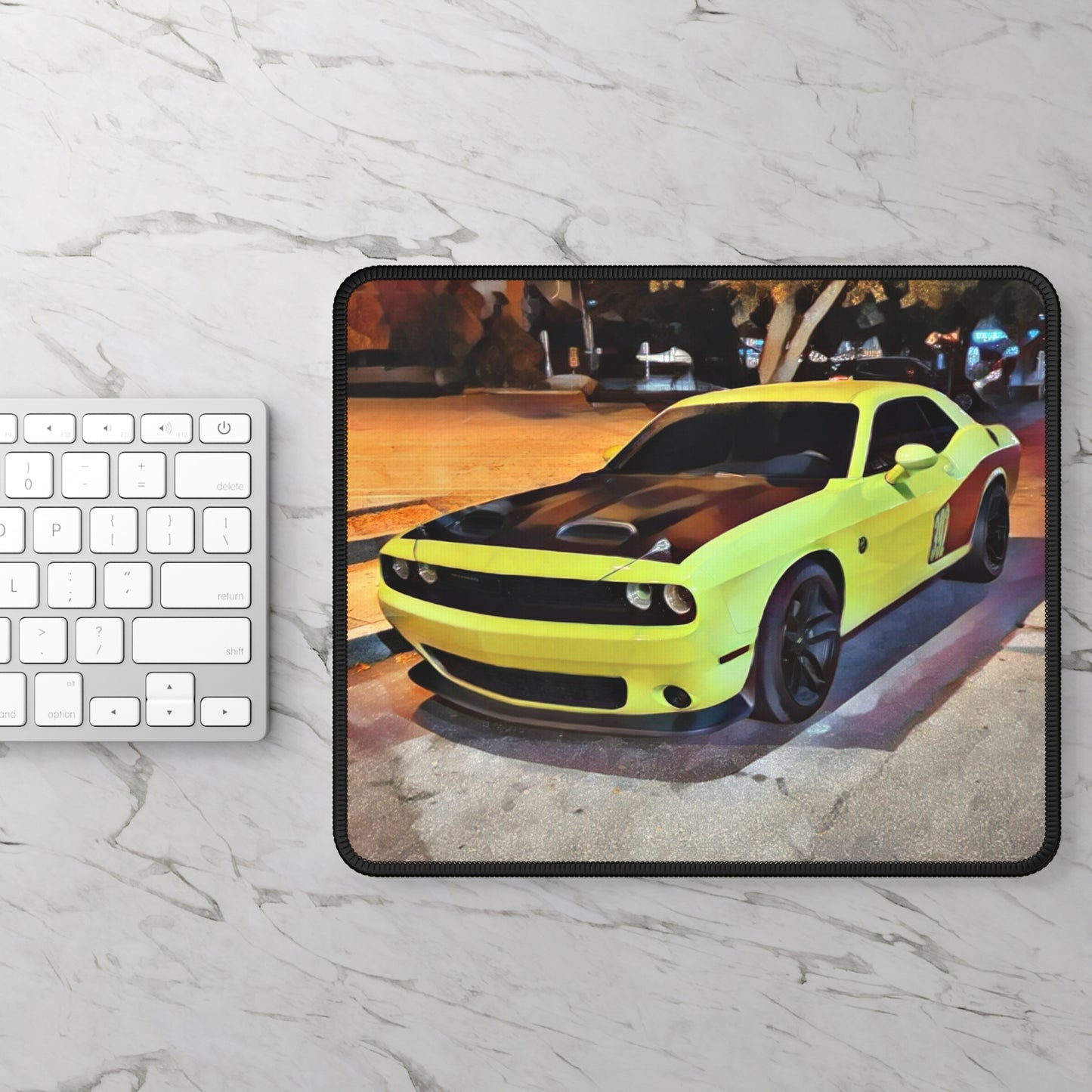 Artsy Yellow and Black Sports Car Theme Gaming Mouse Pad