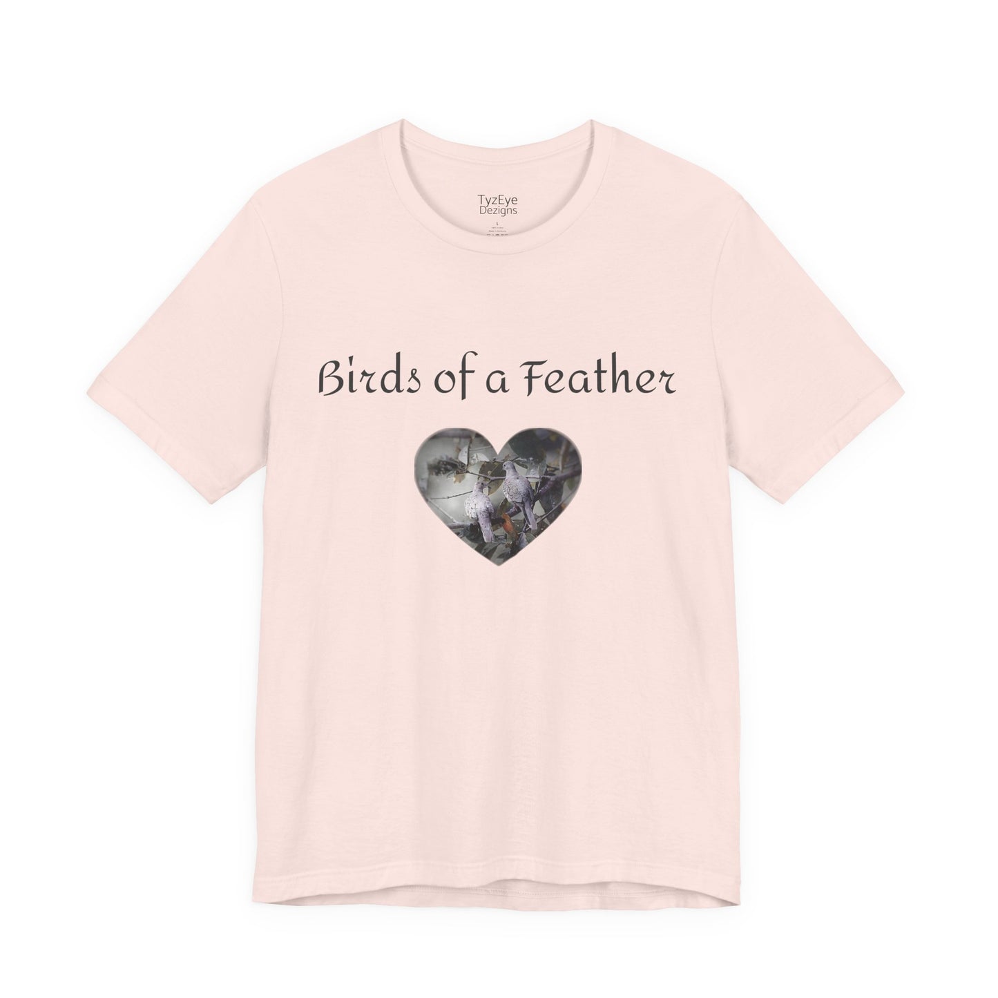 Adult Unisex Heart-Shaped 'Birds of a Feather' Two Doves & 'Two Hearts One Branch' Double-Sided Graphic Tee (Additional Colors)