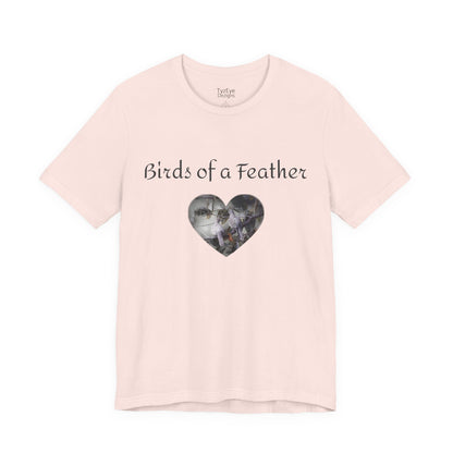 Adult Unisex Heart-Shaped 'Birds of a Feather' Two Doves & 'Two Hearts One Branch' Double-Sided Graphic Tee (Additional Colors)