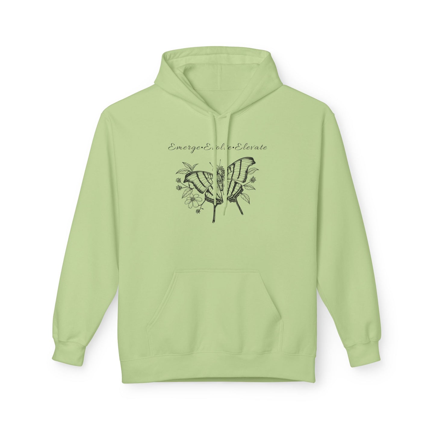 Unisex Adult Butterfly & Flowers Hoodie — 'Emerge, Evolve, Elevate' Minimal Line Art Sweatshirt (Additional Colors)