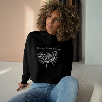 Adult Butterfly & Flowers Sketch Crop Hoodie — 'Emerge, Evolve, Elevate' Minimal Graphic (Additional Colors)