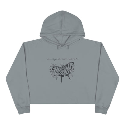 Adult Butterfly & Flowers Sketch Crop Hoodie — 'Emerge, Evolve, Elevate' Minimal Graphic (Additional Colors)