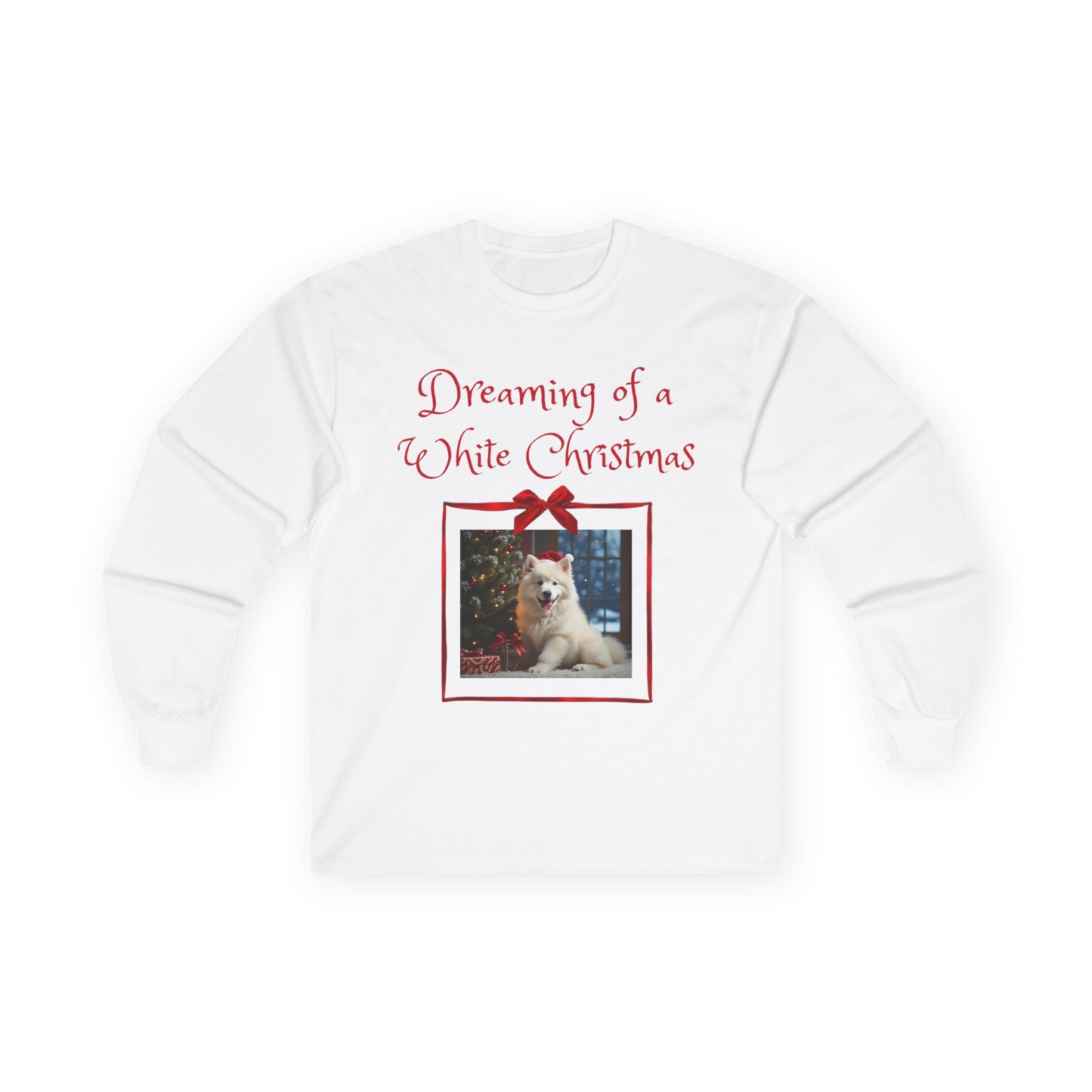 Adult Unisex Christmas Samoyed Dog Theme Long Sleeve Tee - 'Dreaming of a White Christmas' (Additional Colors)