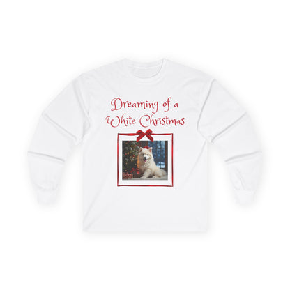 Adult Unisex Christmas Samoyed Dog Theme Long Sleeve Tee - 'Dreaming of a White Christmas' (Additional Colors)