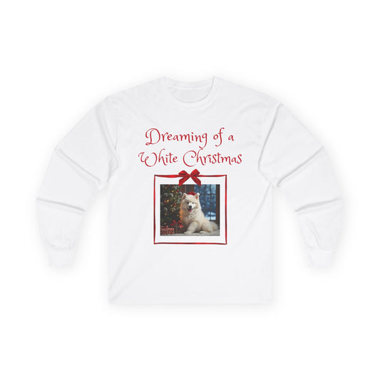 Adult Unisex Christmas Samoyed Dog Theme Long Sleeve Tee - 'Dreaming of a White Christmas' (Additional Colors)
