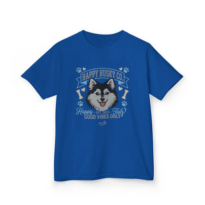 Kids Happy Husky Co. 'Happy Tails, Good Vibes Only' Tee — Puppy Graphic Shirt (Additional Colors)