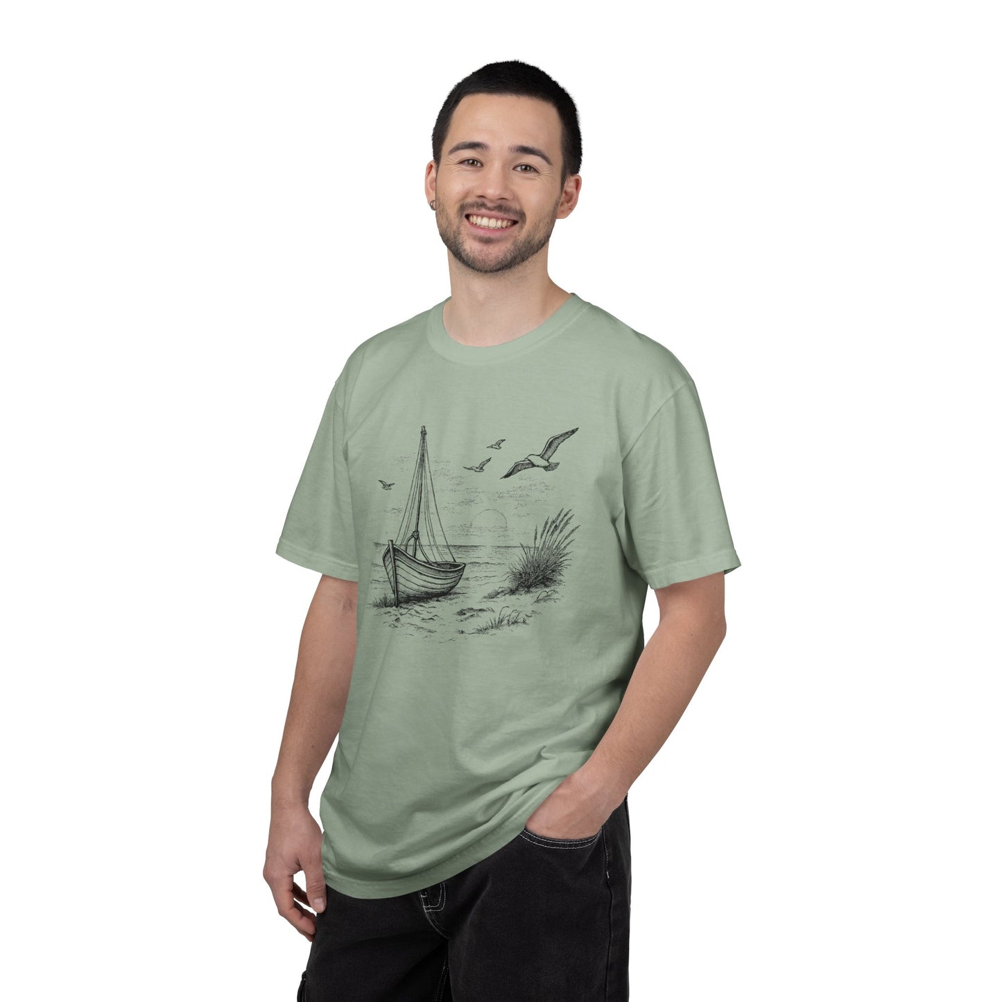 Unisex Adult Sailboat Nautical Double-Sided Tee - 'Set Your Course by the Stars Not the Storm' Motivational Shirt (Additional Colors)