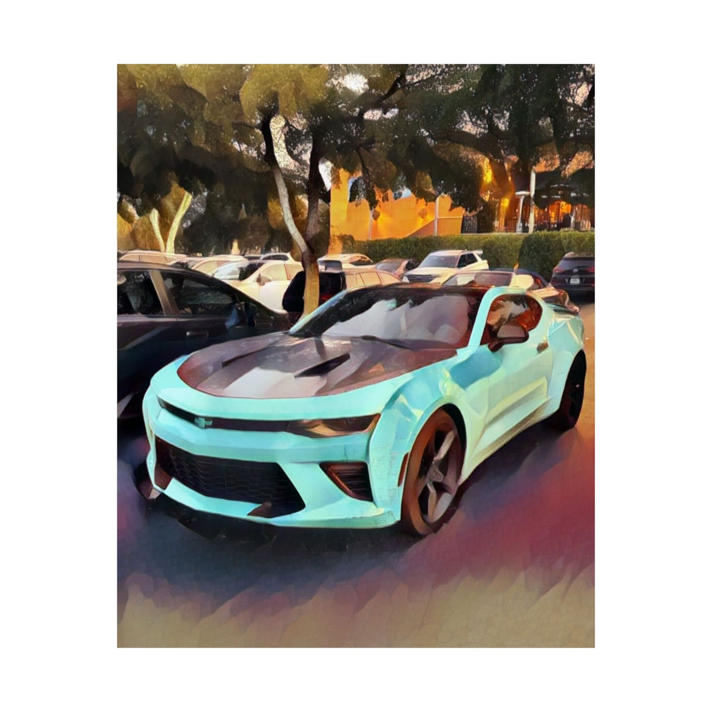 Artsy Aqua and Black Sports Car Vertical Matte Wall Art Print