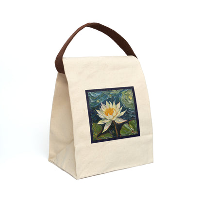 Nature Water Lily Flower Canvas Tote - Lunch Bag with Strap — Reusable Eco Tote
