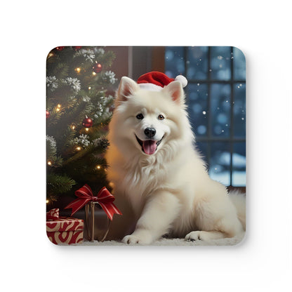 Festive Christmas Samoyed Dog Cork Drink Coaster Set (4 Piece)