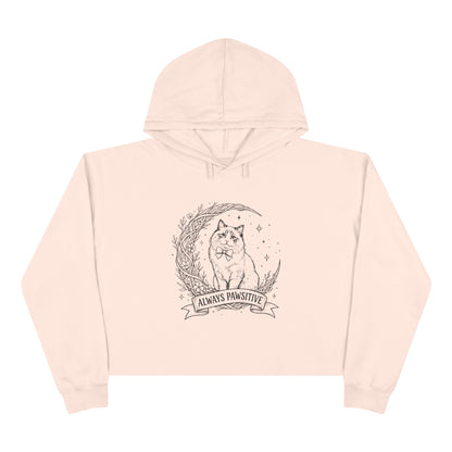 Cute Cat & Moon Crop Hoodie — “Always Pawsitive” Cozy Graphic Pullover (Additional Colors)