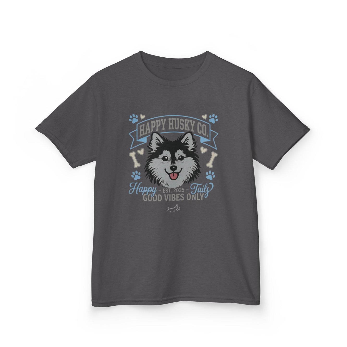 Kids Happy Husky Co. 'Happy Tails, Good Vibes Only' Tee — Puppy Graphic Shirt (Additional Colors)