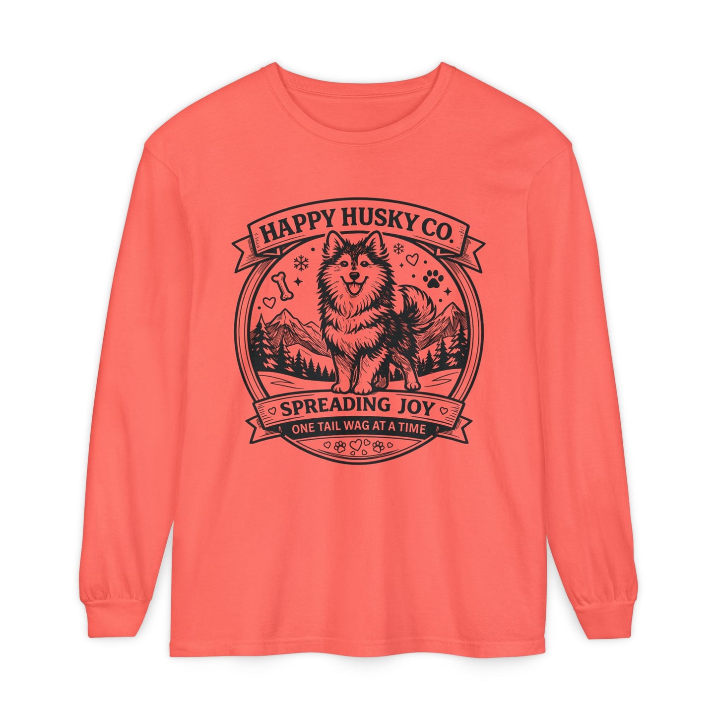 Unisex Happy Husky Co. Long Sleeve T-Shirt — 'Spreading Joy One Tail Wag At A Time' Graphic (Additional Colors)