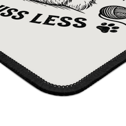 Cat Design Mouse Pad — “Purr More, Hiss Less” Cute Bow Tie Kitty Gaming/Desk Pad