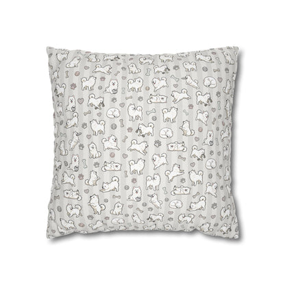 Double Sided Beige Design Samoyed Puppy With Bones, Hearts, and Paw Prints Pillowcase — Soft Striped Decorative Square Throw Pillow (Additional Sizes)