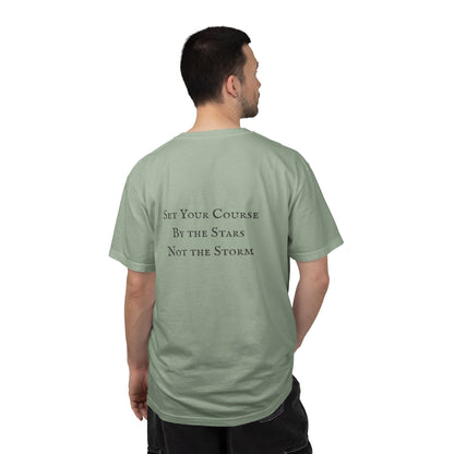 Unisex Adult Sailboat Nautical Double-Sided Tee - 'Set Your Course by the Stars Not the Storm' Motivational Shirt (Additional Colors)