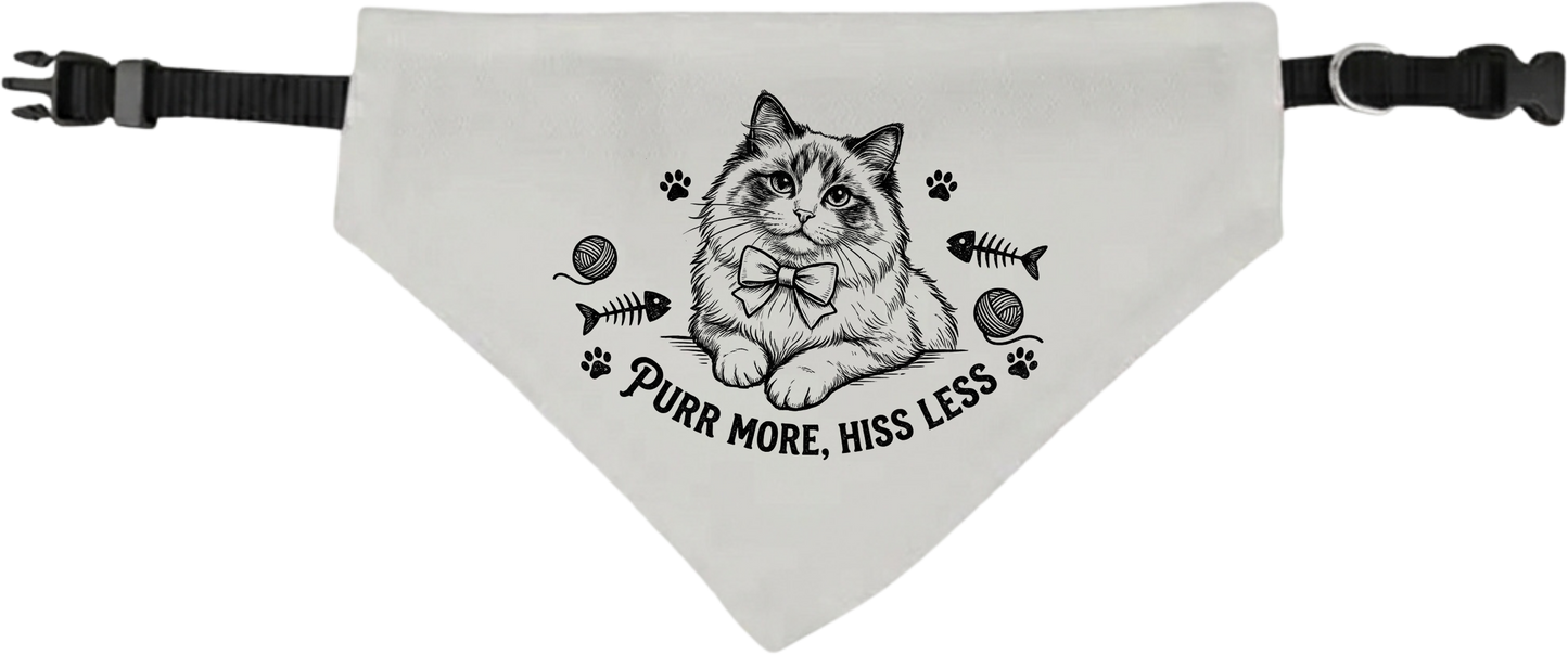Clip-On Cat Design Pet Bandana — 'Purr More, Hiss Less' Cute Cat Bandana for Cats & Small Pets