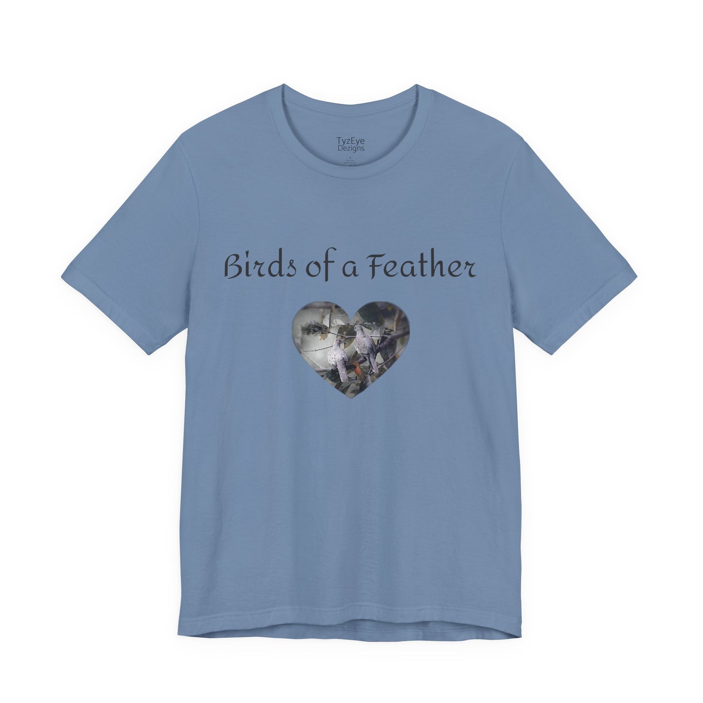 Adult Unisex Heart-Shaped 'Birds of a Feather' Two Doves & 'Two Hearts One Branch' Double-Sided Graphic Tee (Additional Colors)