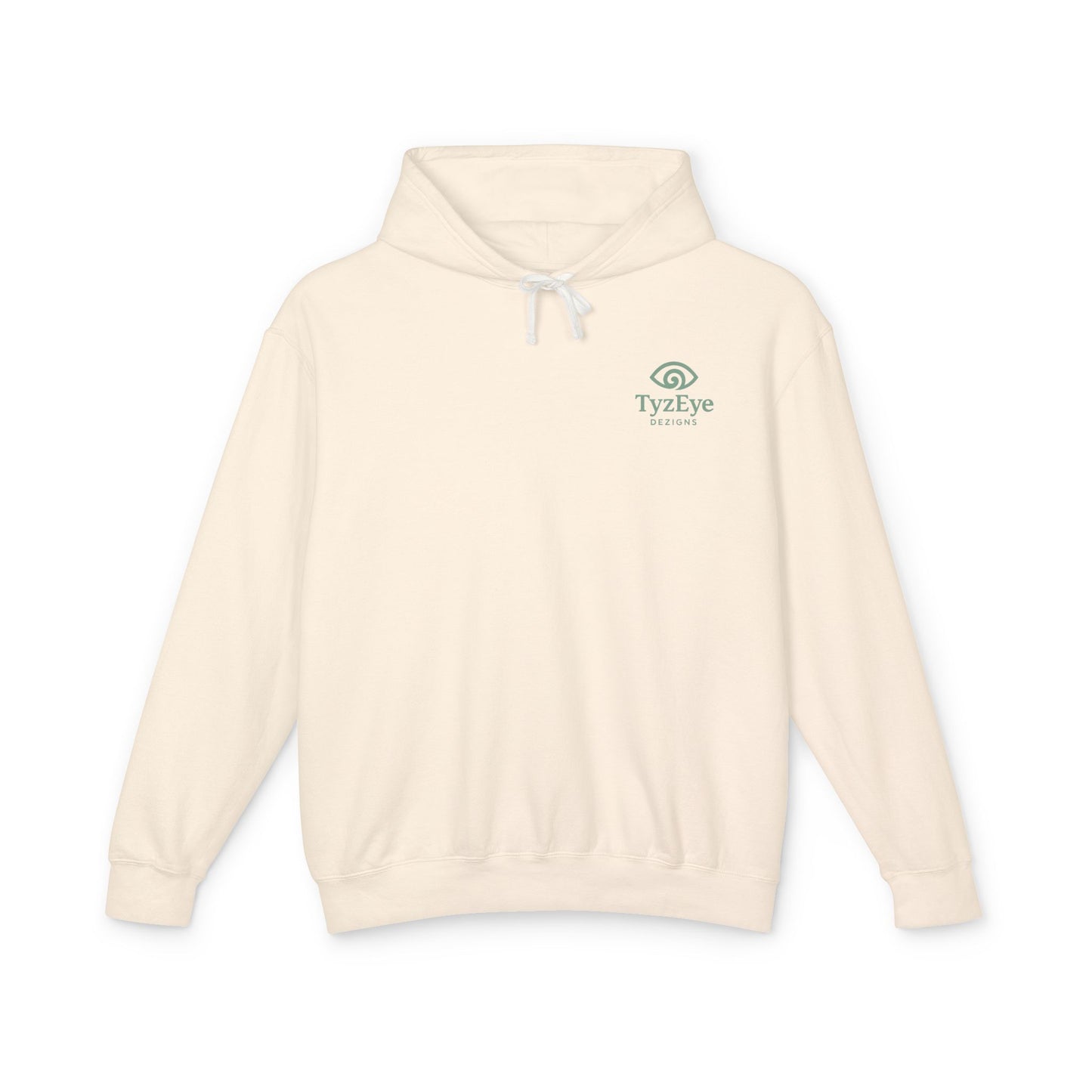 Unisex Adult Coastal Lighthouse Sunset Back Design Hoodie -  'Guided By The Light' Beach Graphic w/ Small Wave Front Logo Lightweight Hooded Sweatshirt (Additional Color)