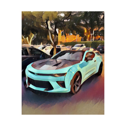 Artsy Aqua and Black Sports Car Vertical Matte Wall Art Print