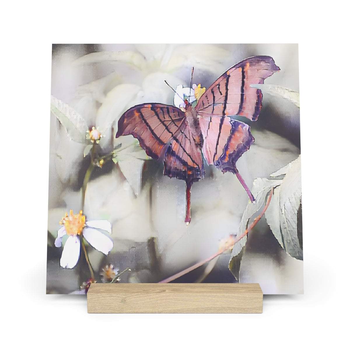 Orange Butterfly Photo Gallery Board with Wooden Stand — Mini Nature Desk Art (Additional Sizes)