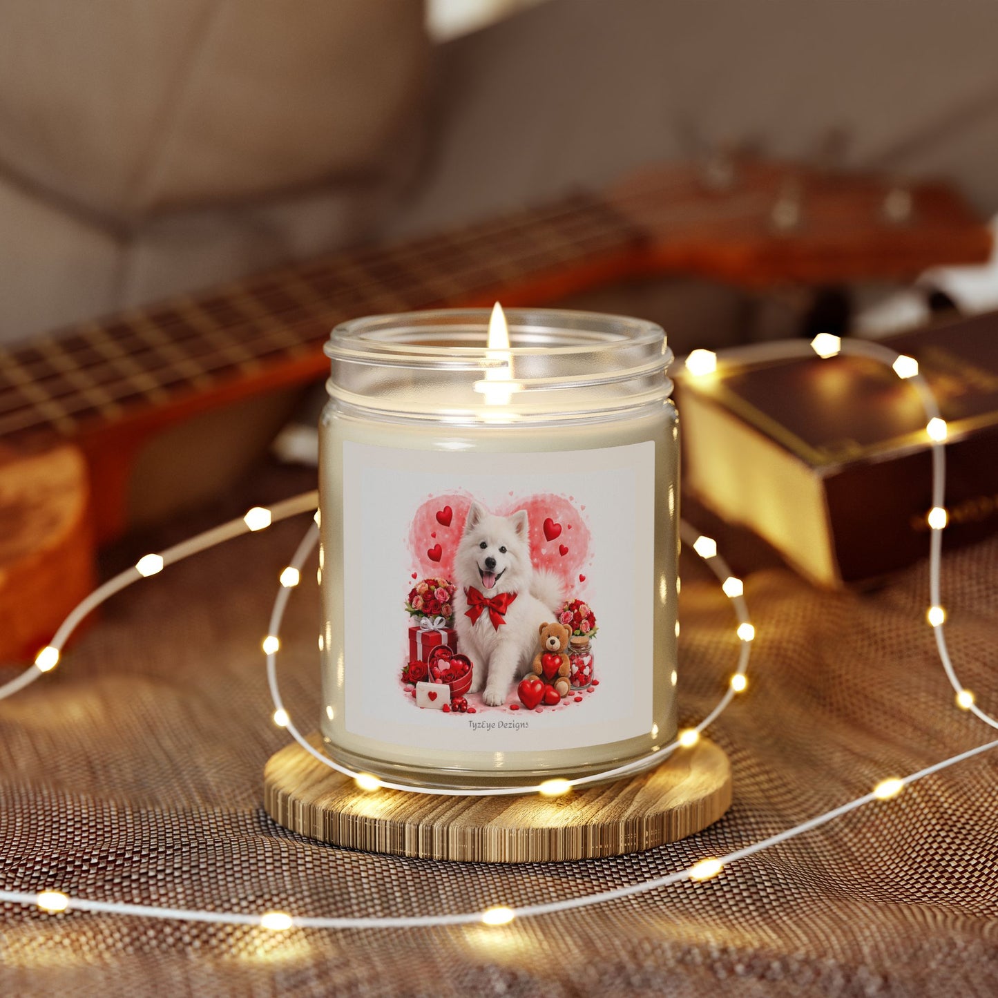 Valentine's Samoyed Dog Design Luxe Coconut Apricot Wax Candle (4oz / 9oz) — Choice of Soothing Home Fragrances