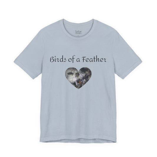 Adult Unisex Heart-Shaped 'Birds of a Feather' Two Doves & 'Two Hearts One Branch' Double-Sided Graphic Tee (Additional Colors)