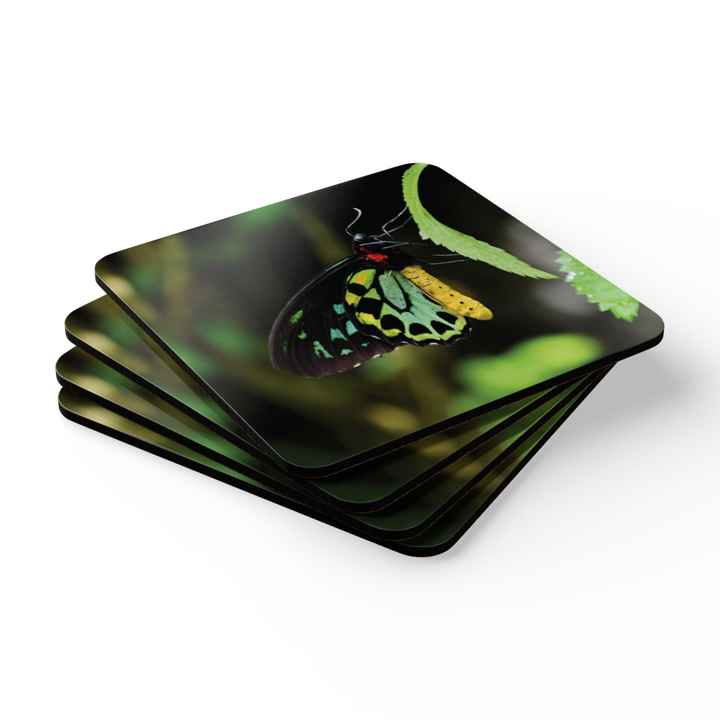 Colorful Butterfly Cork Coasters - Square Nature-Inspired Drink Coasters (4-Piece Set)